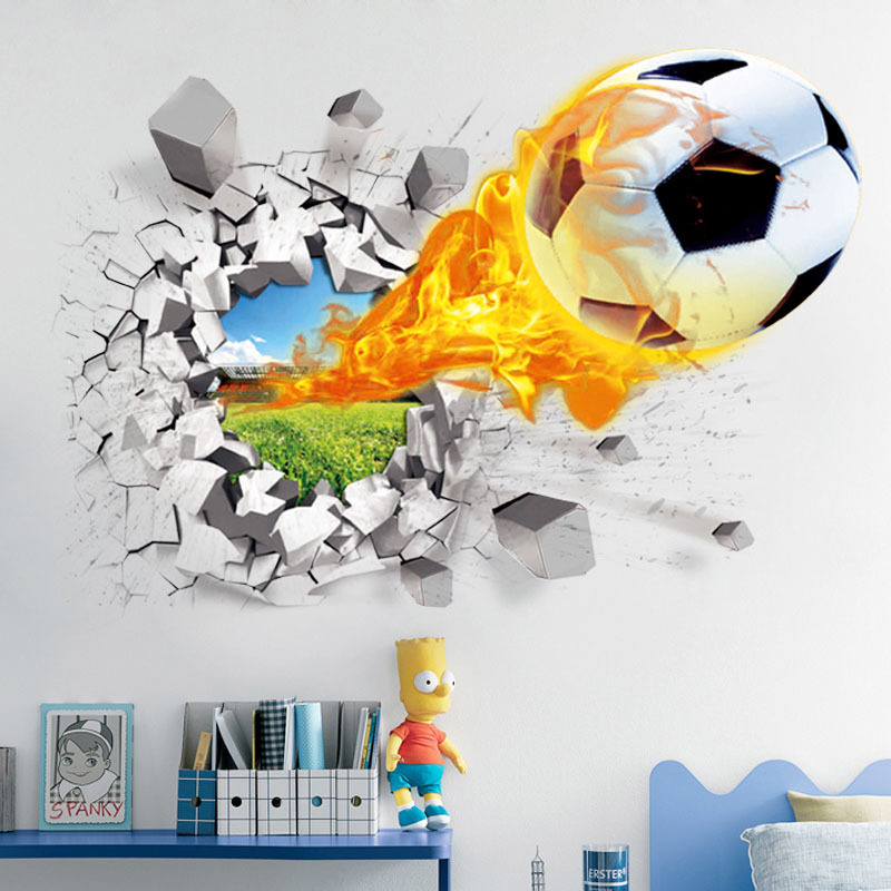 Interior Design Magazine - 3D Futbol Kırık Duvar Sticker Çocuk