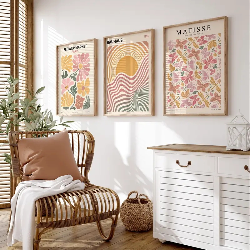 Abstract Canvas Set - 3 adet çerçevesiz dekoratif sanat baskısı,