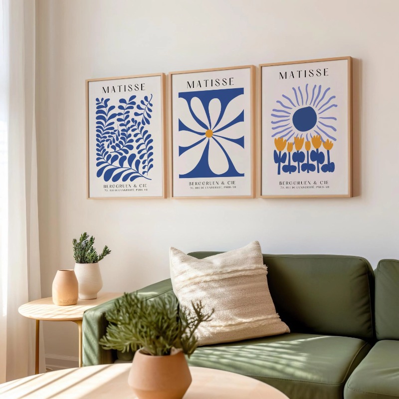 Abstract Canvas Set - Mavi Matisse Baskıları 3'lü Baskı Seti