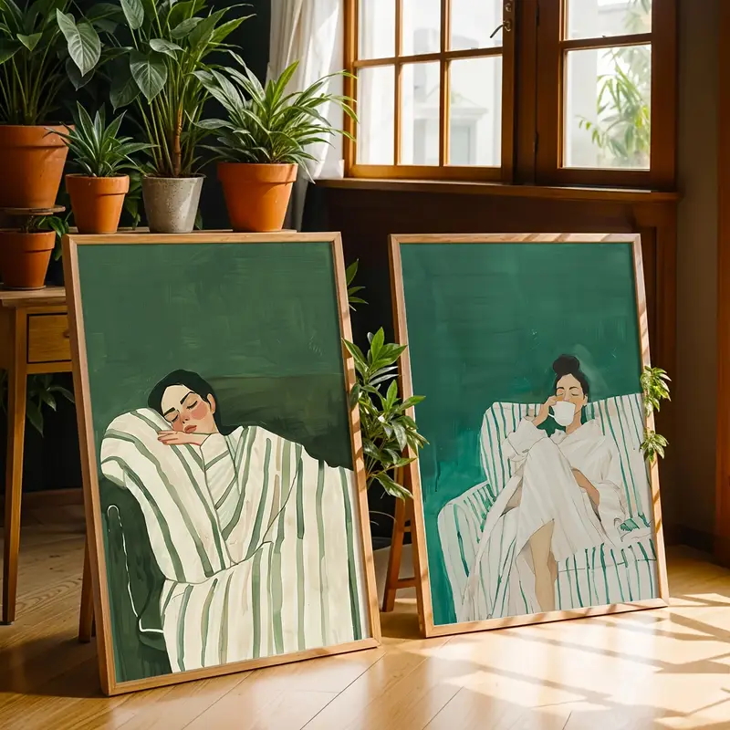Abstract Canvas Set - 2 adet/takım Soyut Şekil Zümrüt Yeşili