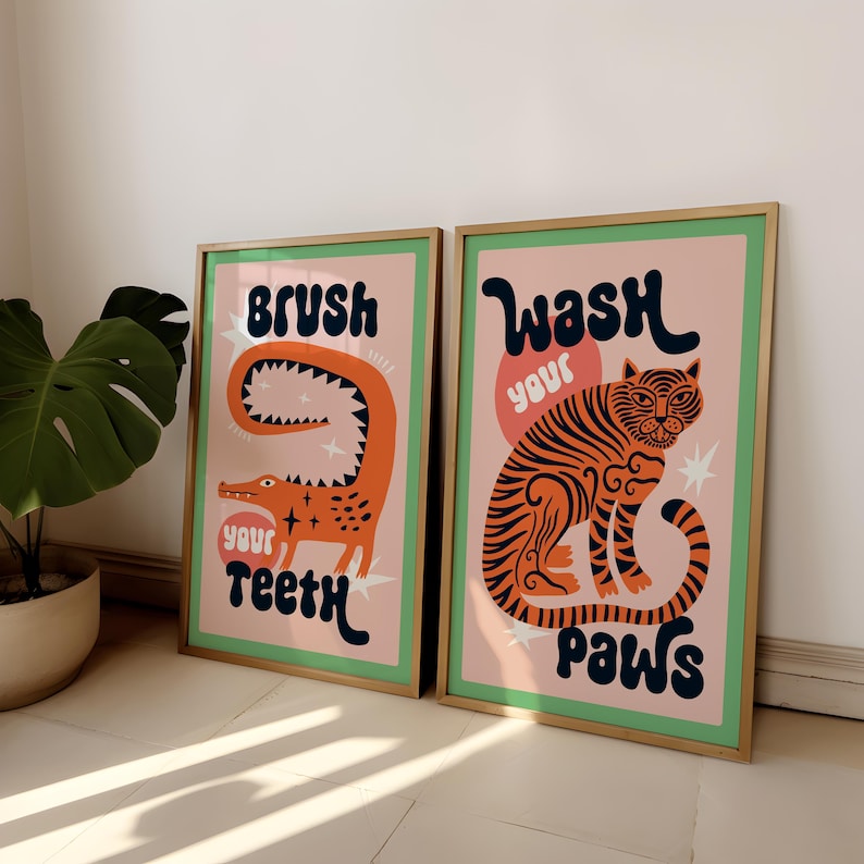 Abstract Canvas Set - 2'li Set Kaplan Patilerini Yıkayın Banyo