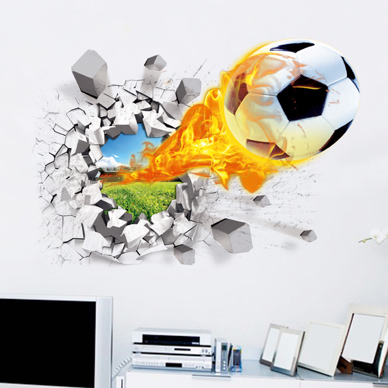 3D Futbol Kırık Duvar Sticker  - Interior Design Magazine incelemesi ve fiyatı